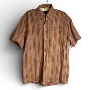 Vintage Camel Clothes Striped Shirt L Crinkle Cotton Tobacco Promo Casualwear